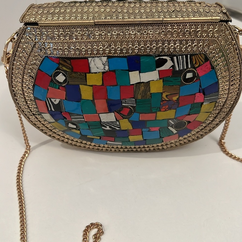 Handmade Handbag Shoulder Bag Made of Metal and Tile 7”x5.5”x1.5” - Picture 6 of 6